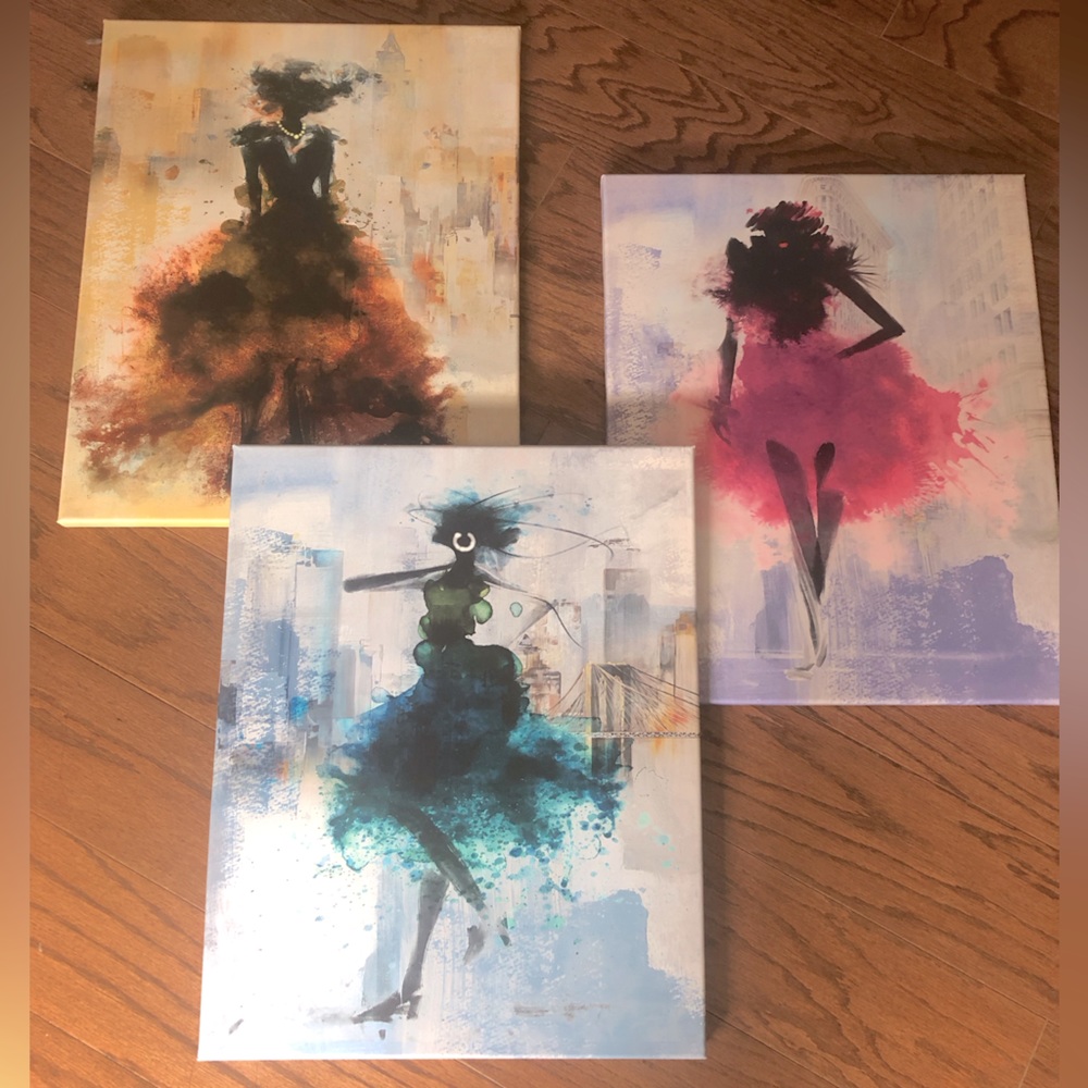 Set of 3 colorful canvas print wall art 15.5 by 19.5